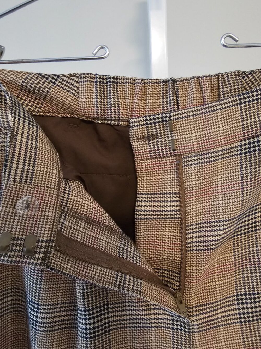 Old Navy Trousers Tailored Wide Leg Brown Plaid Academia Preppy Office L - Picture 5 of 11